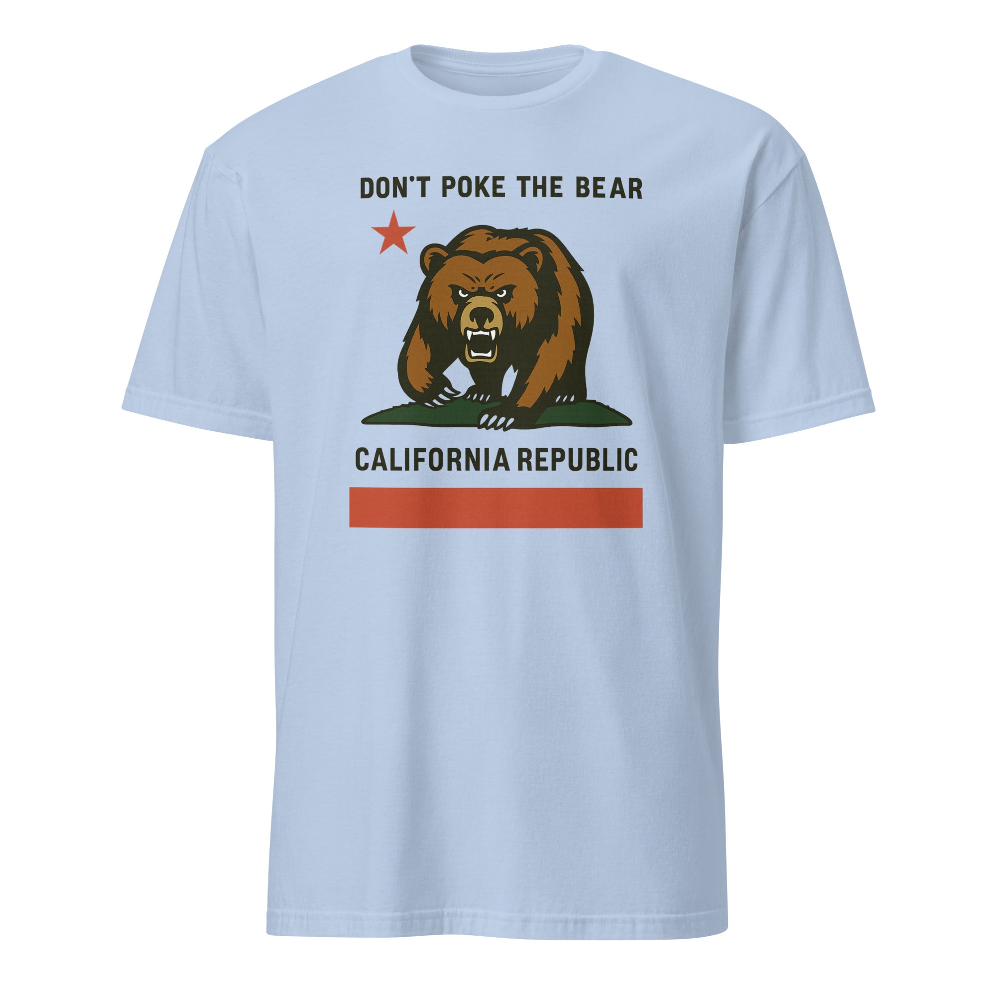 Don’t Poke the Bear California T-Shirt in Light Blue by Cuccico – Anti Trump Gavin Newsom California bear design
