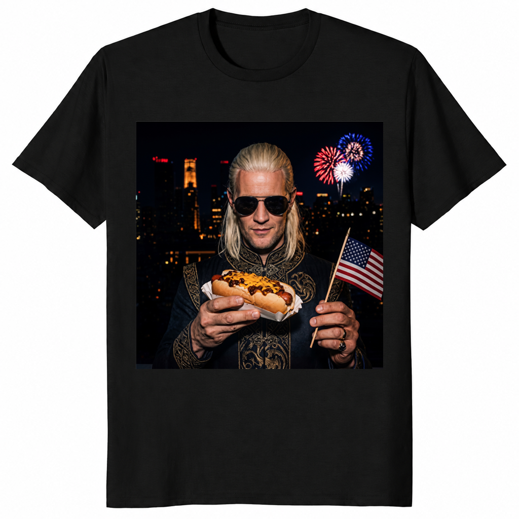 Dragon Hot Dog 4th of July Shirt | Fire Fantasy Patriotic Tee | Cuccico