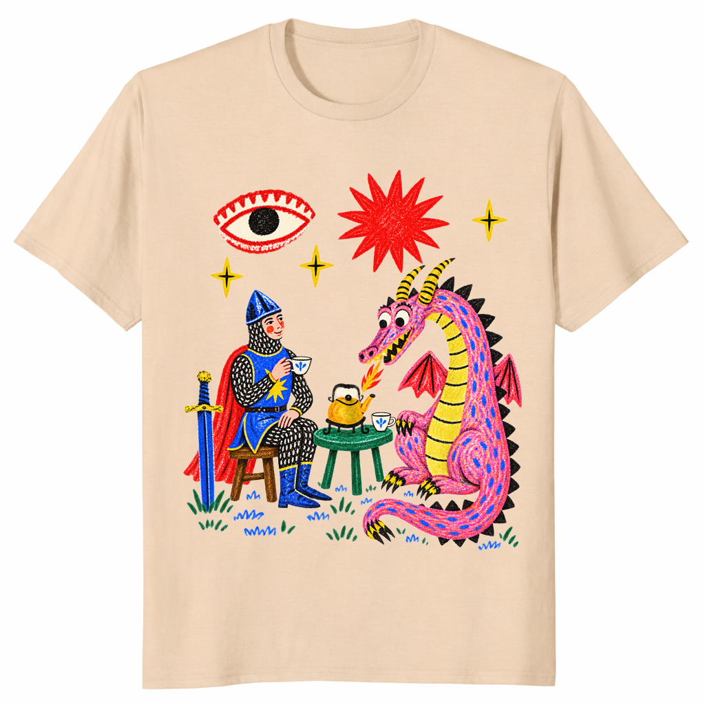 Dragon tea party shirt in sand