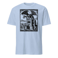 Light Blue Dragon Vintage Shirt with Medieval Graphic and Grimdark Tee design