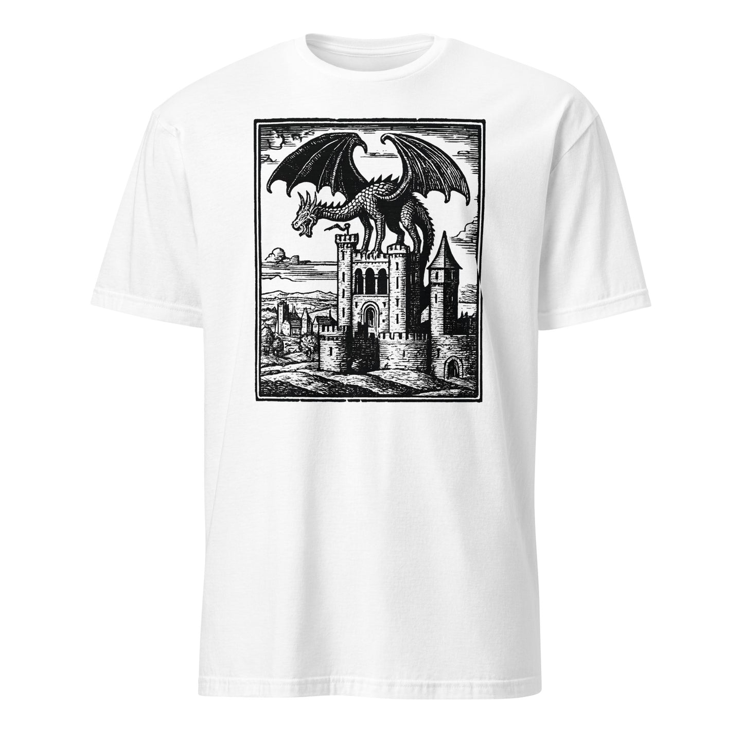 White Dragon Vintage Shirt with Medieval Graphic and Grimdark Tee design