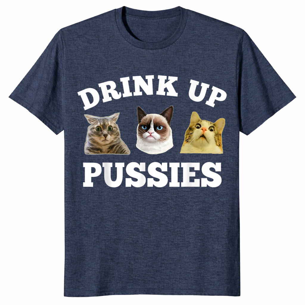 Drink Up Pussies Cat T-Shirt – Funny Drinking Gift for Cat Lovers | Cuccico