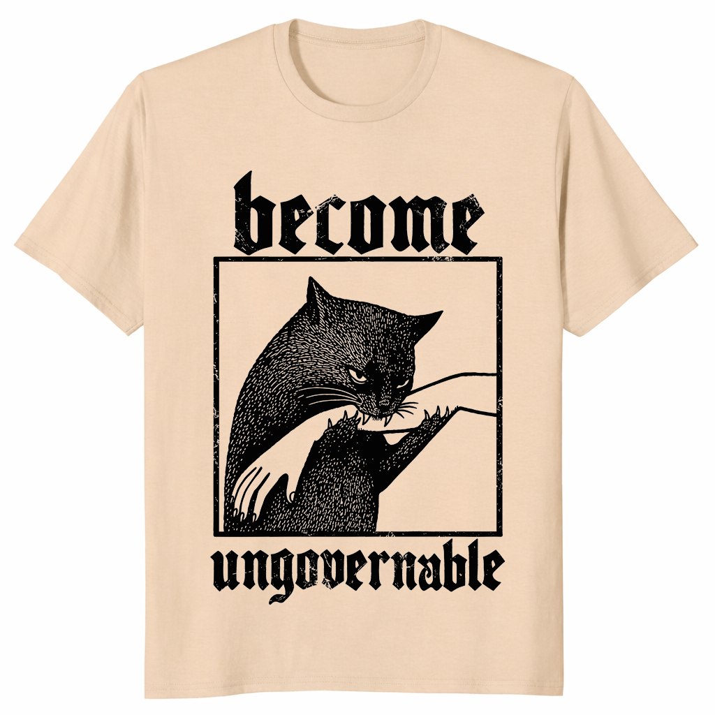 Become Ungovernable Shirt – Funny Vintage Cat Biting Hand Tee