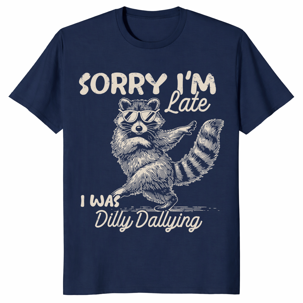 Funny Raccoon Shirt | Sorry I'm Late, Dilly Dallying