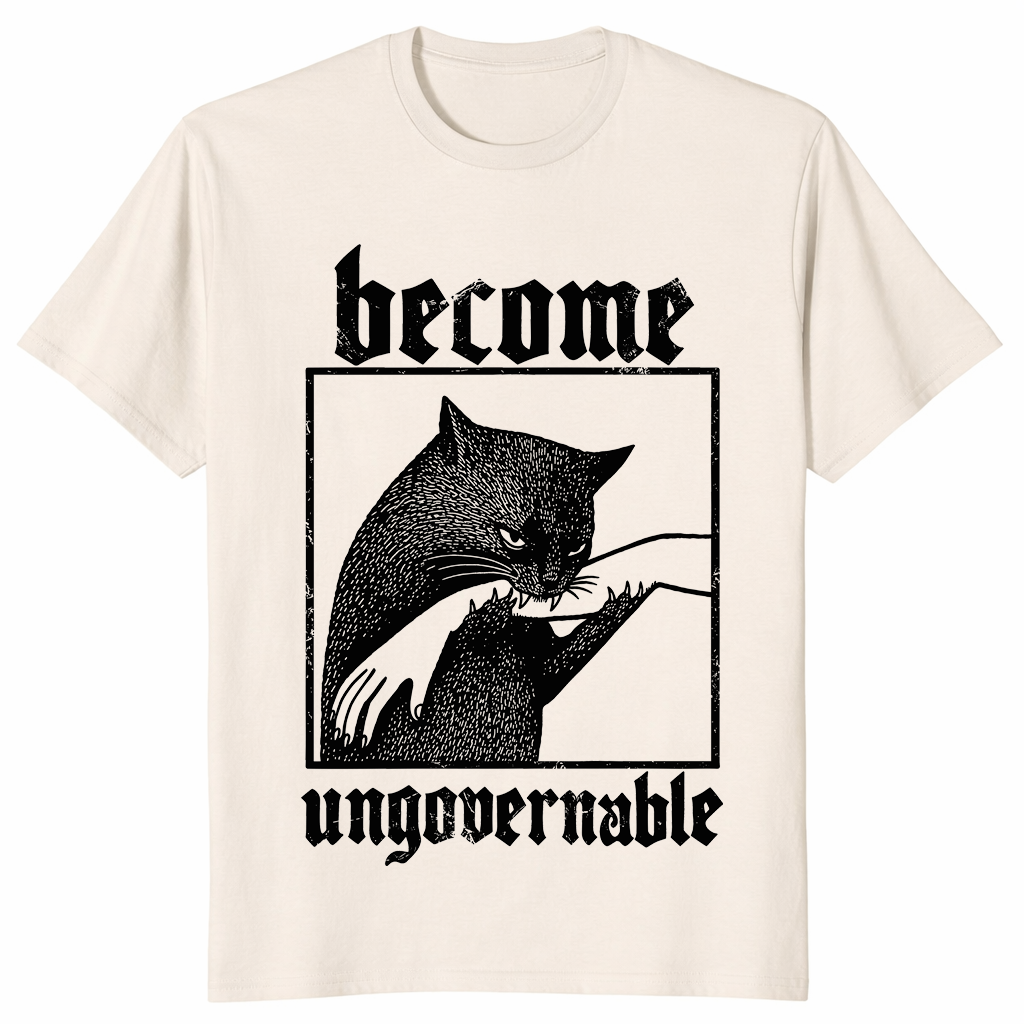 Become Ungovernable Shirt – Funny Vintage Cat Biting Hand Tee