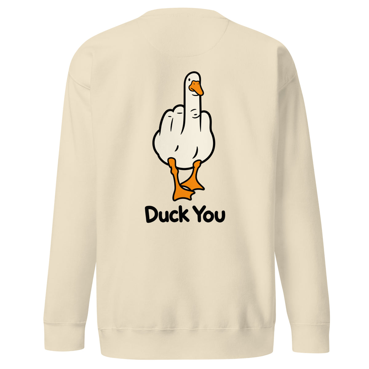 Duck you sweatshirt in bone with middle finger duck back print