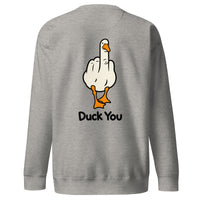Duck you sweatshirt in carbon grey with middle finger duck back print