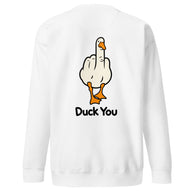 Duck you sweatshirt in white with middle finger duck back print