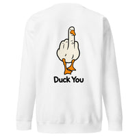 Duck you sweatshirt in white with middle finger duck back print