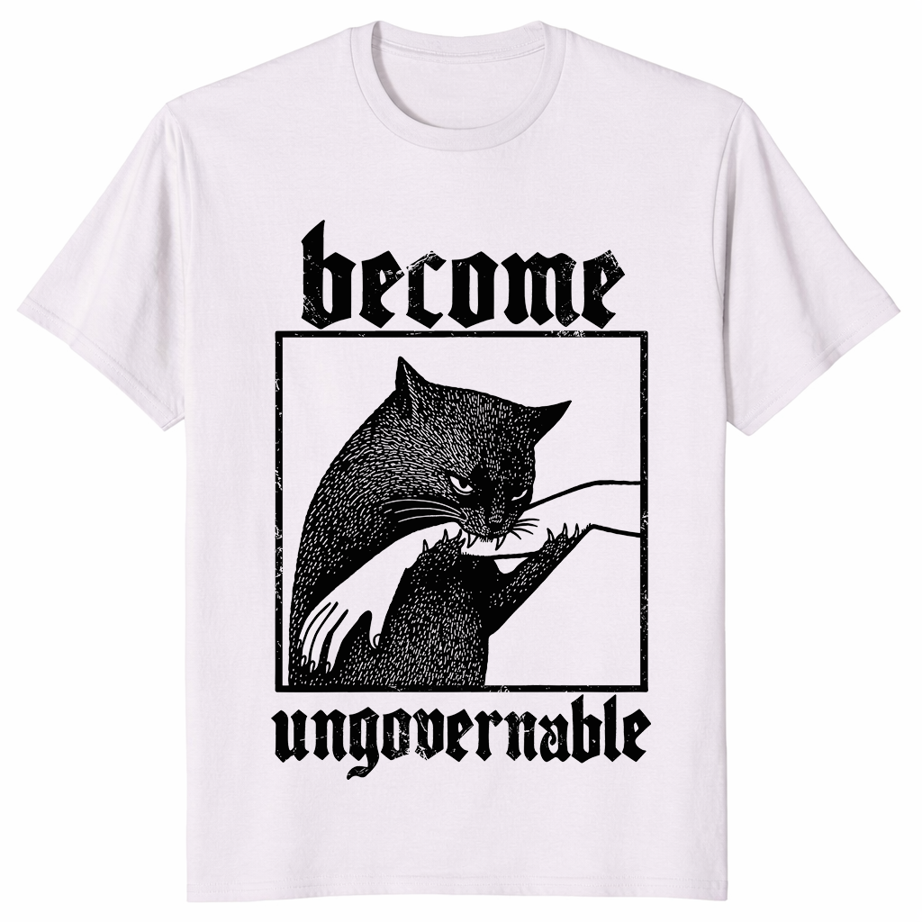 Become Ungovernable Shirt – Funny Vintage Cat Biting Hand Tee