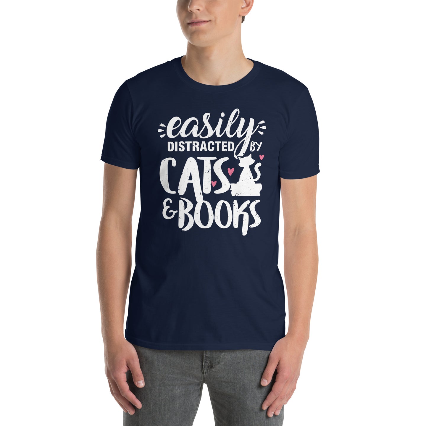 Easily Distracted by Cats and Books T-Shirt - Funny Reader Gift - Cuccico Design