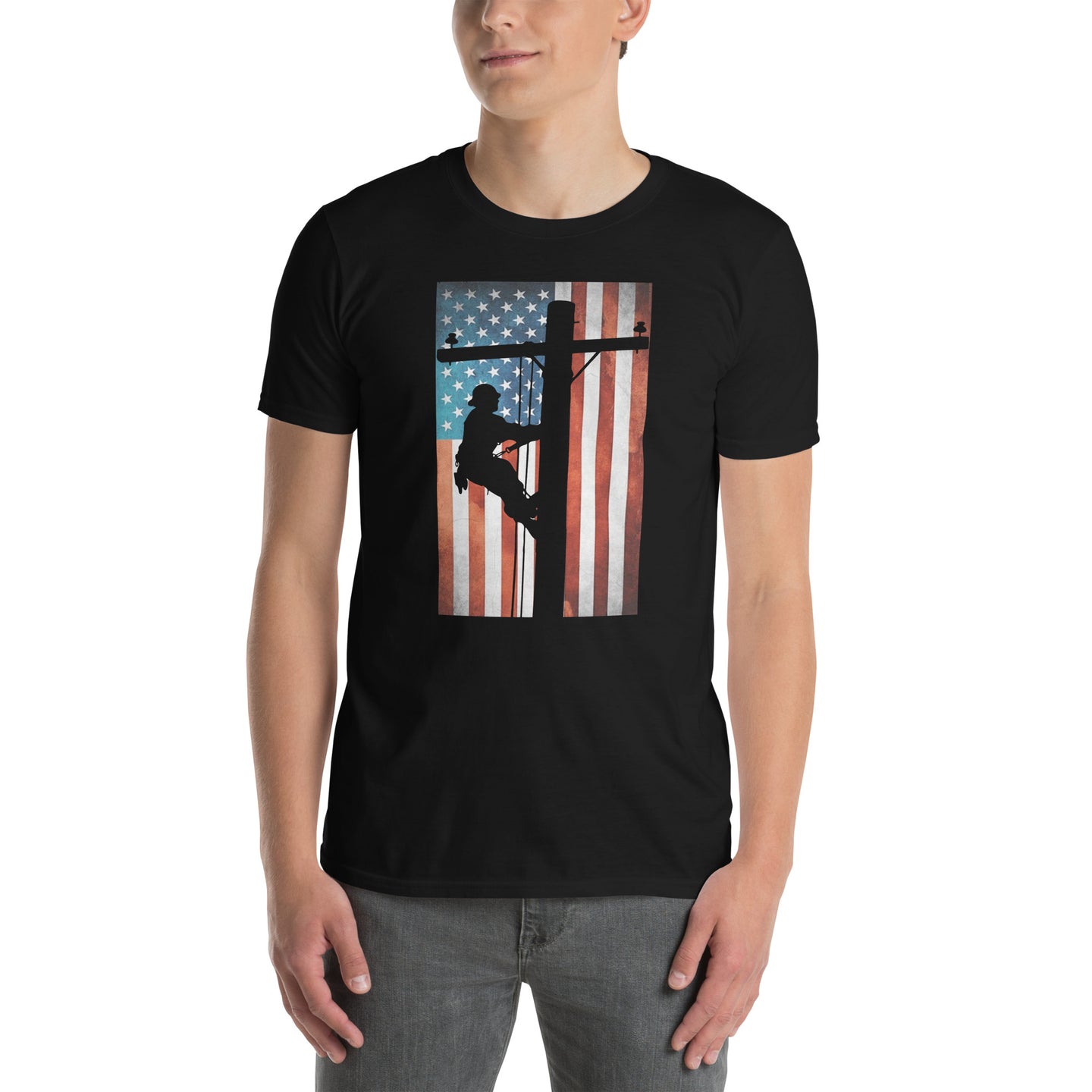 Lineman American Flag T-Shirt | Patriotic Gift - Cuccico Design