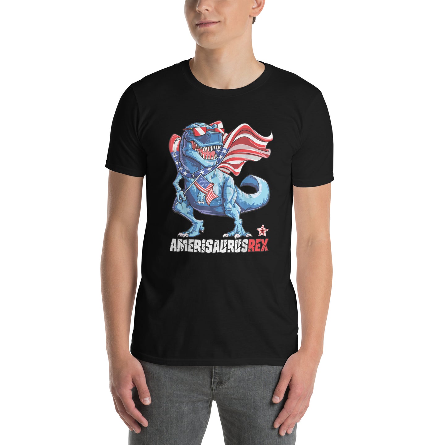 Amerisaurus Rex Patriotic T-Rex American Flag T-Shirt - Cuccico Design