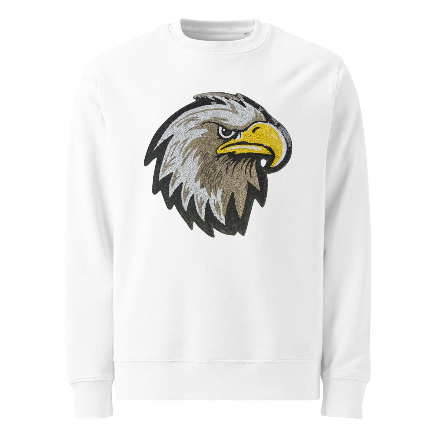 Cuccico Eagle Sequin Patch Sweatshirt in White with Sparkling Eagle Mascot Patch