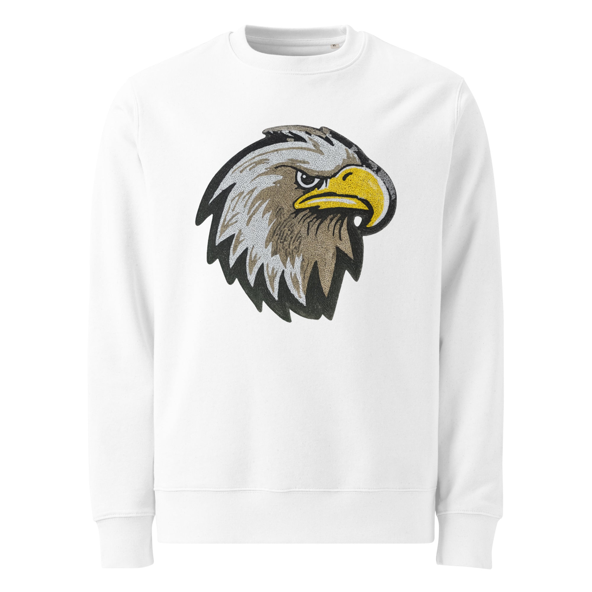 Cuccico Eagle Sequin Patch Sweatshirt in White with Sparkling Eagle Mascot Patch