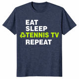 Eat Sleep Tennis TV Repeat Shirt in Heather Navy - Funny Tennis Gift Tee