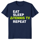 Eat Sleep Tennis TV Repeat Shirt in Navy - Grand Slam Tennis Viewer Tee