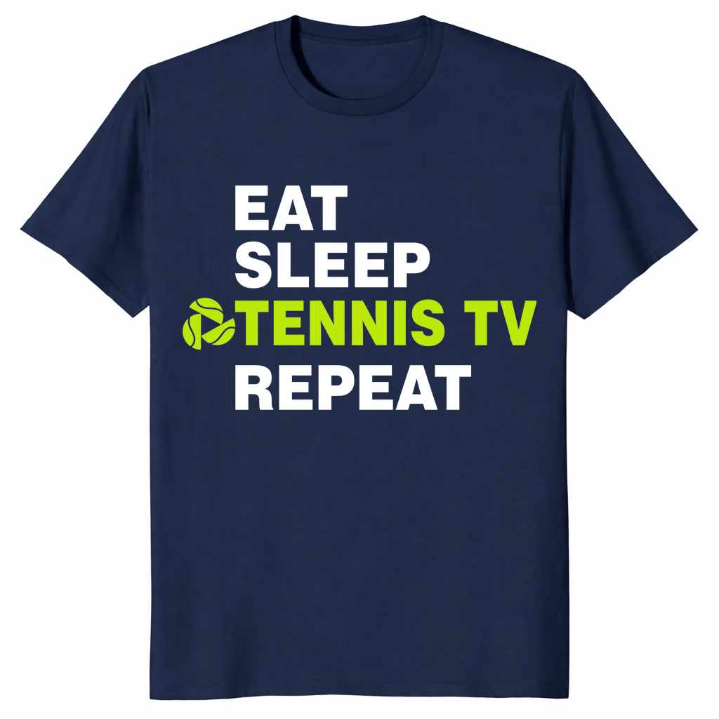 Eat Sleep Tennis TV Repeat Shirt in Navy - Grand Slam Tennis Viewer Tee