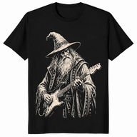 Electric guitar wizard shirt in black unisex cotton tee