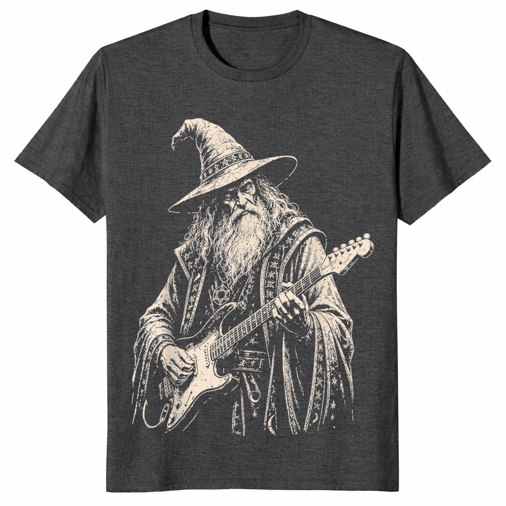 Electric guitar wizard shirt in dark heather grey unisex cotton tee