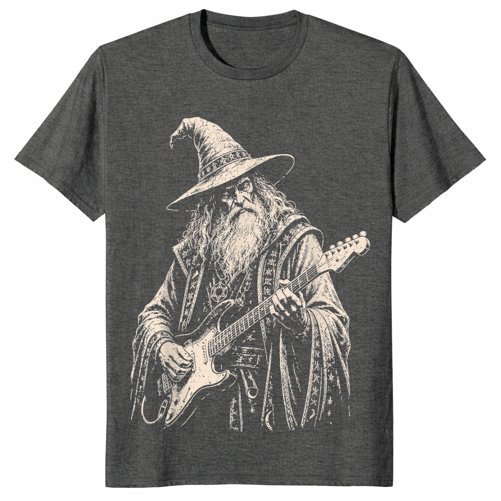 Electric guitar wizard shirt in dark heather unisex cotton tee