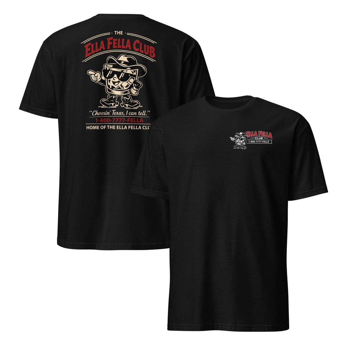 Ella Fella Club shirt in black with vintage cowboy Texas graphic design