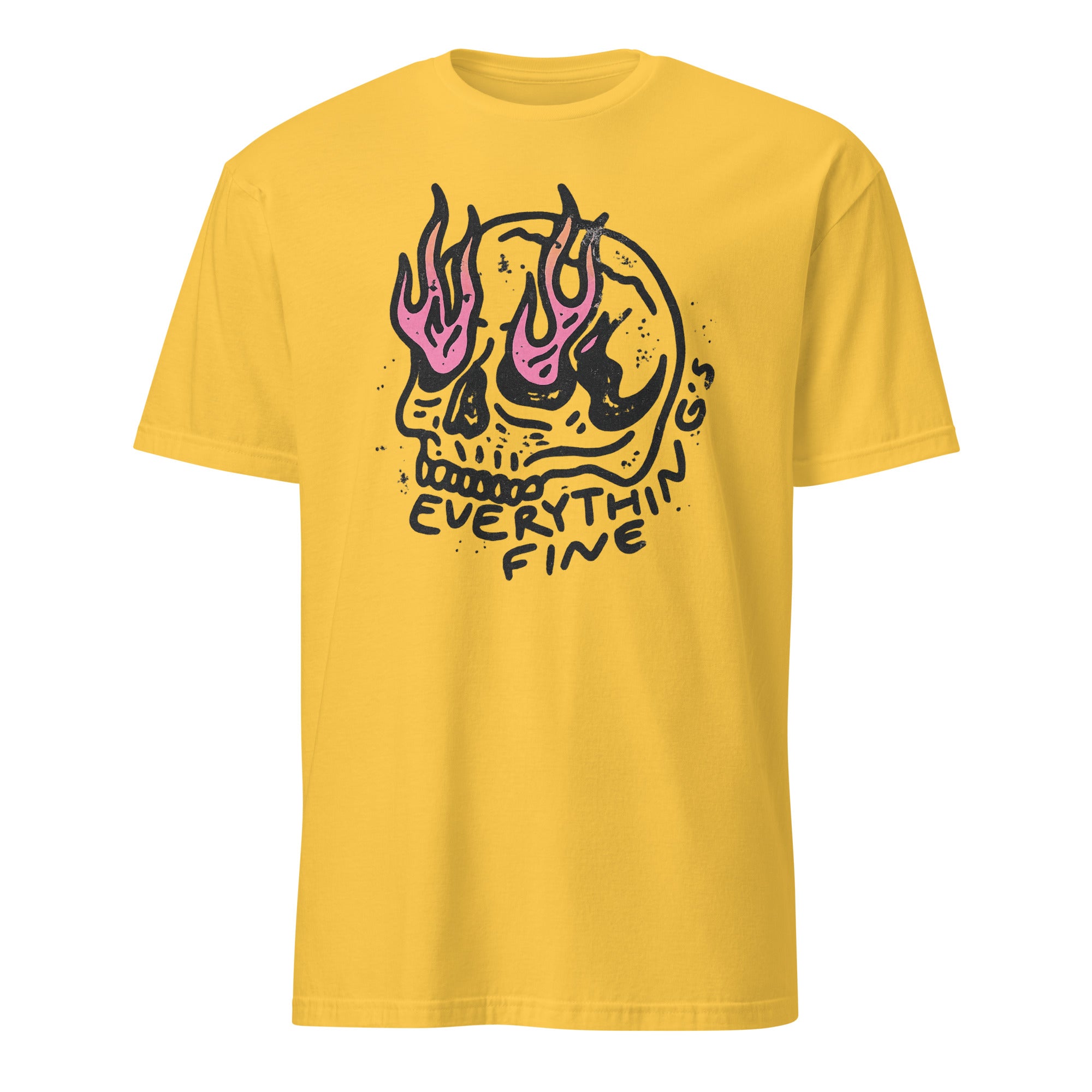 Everything is Fine Shirt in Daisy yellow by Cuccico Retro Grunge Skull graphic