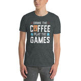 Drink Coffee Play Games T-Shirt | Soft Gaming Tee - Cuccico Design