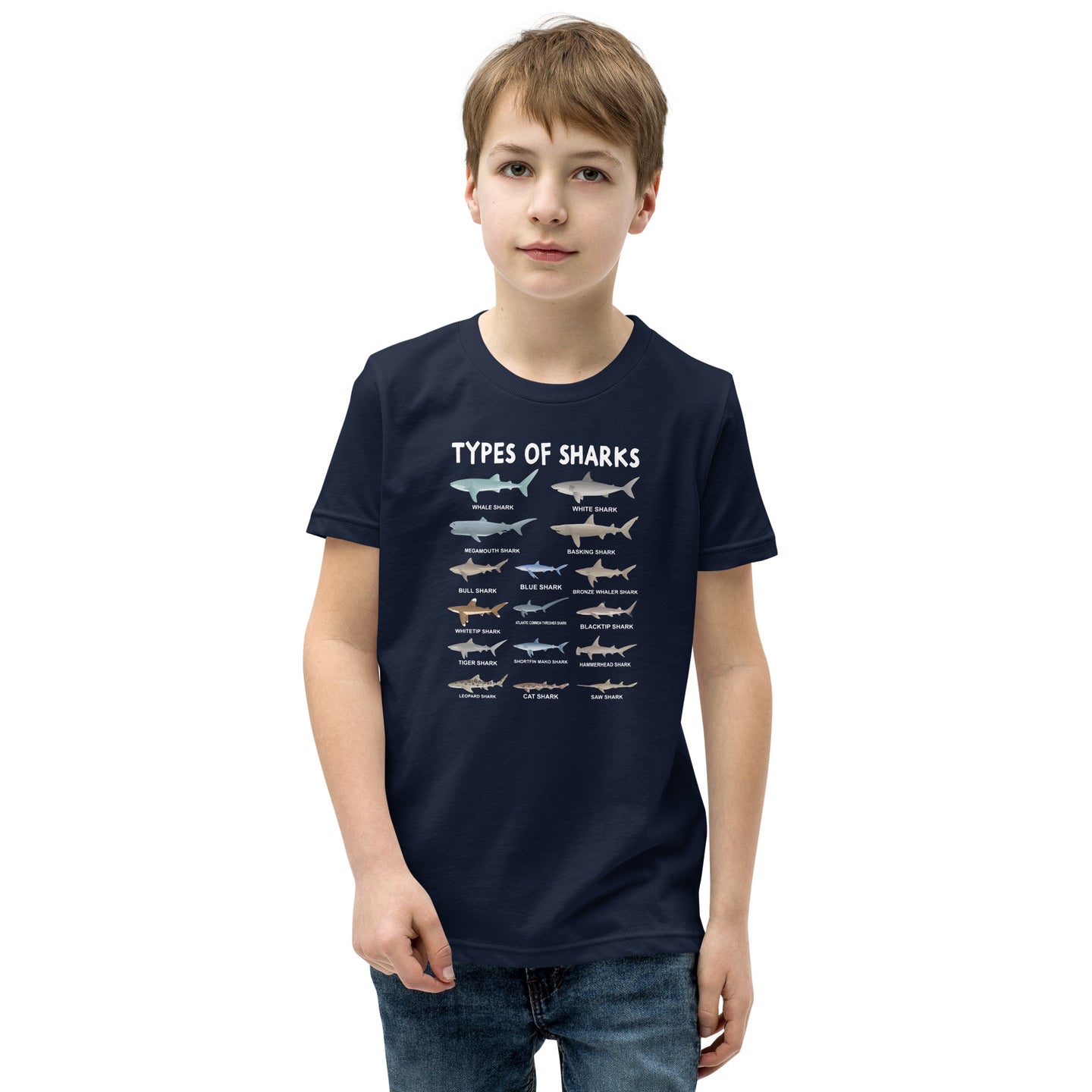 Kids Shark T-Shirt - Fun Types of Sharks Print - Cuccico Design