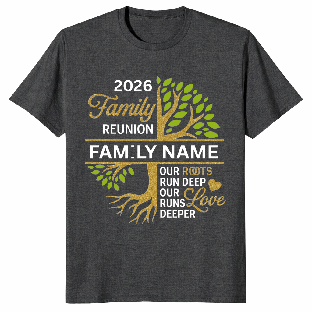 Family Reunion Shirt 2026 in Dark Heather Grey — printed on demand group tee