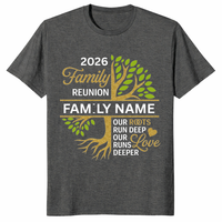 Family Reunion Shirt 2026 in Dark Heather — unisex family event tee