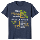 Family Reunion Shirt 2026 in Heather Navy — family name tree design shirt