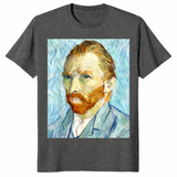 Famous art print shirt featuring Van Gogh self portrait in flat lay display