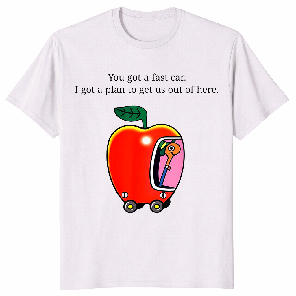 Fast Car T-Shirt | Whimsical Apple Car Driving Graphic Tee | Cuccico