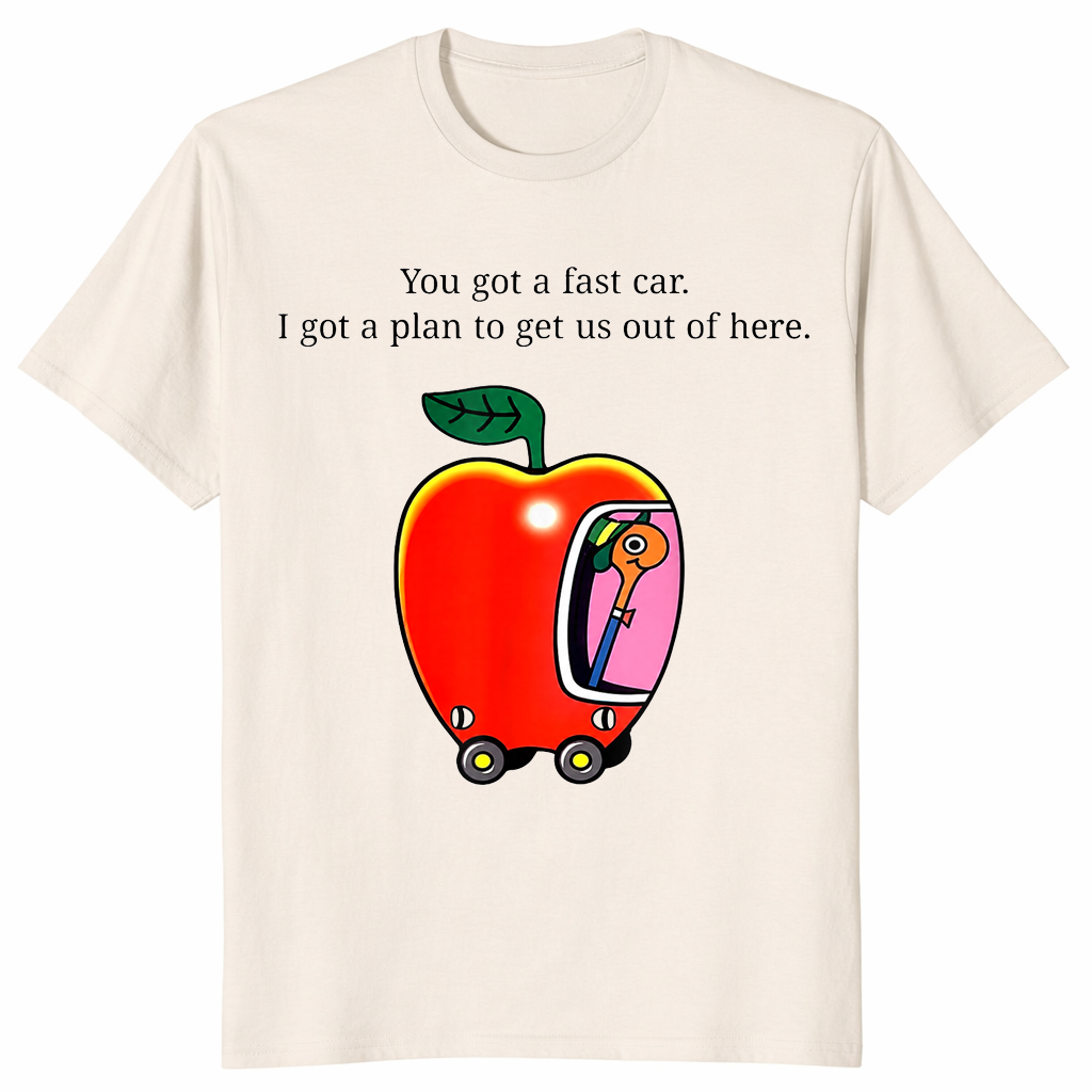 Fast Car T-Shirt | Whimsical Apple Car Driving Graphic Tee | Cuccico