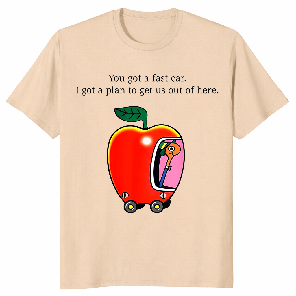 Fast Car T-Shirt | Whimsical Apple Car Driving Graphic Tee | Cuccico