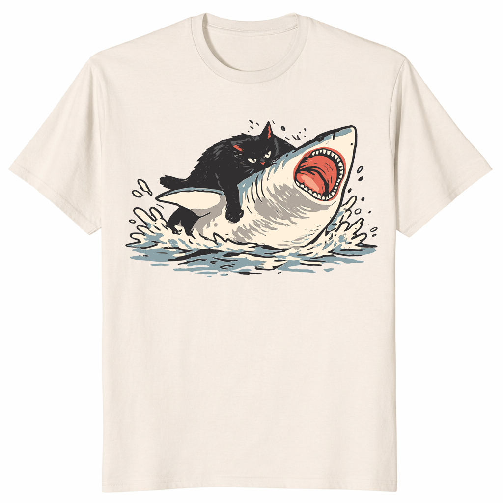 Fat cat vs shark meme shirt natural