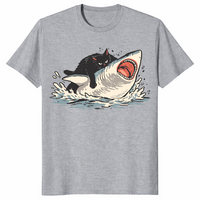 Fat cat vs shark meme shirt sport grey