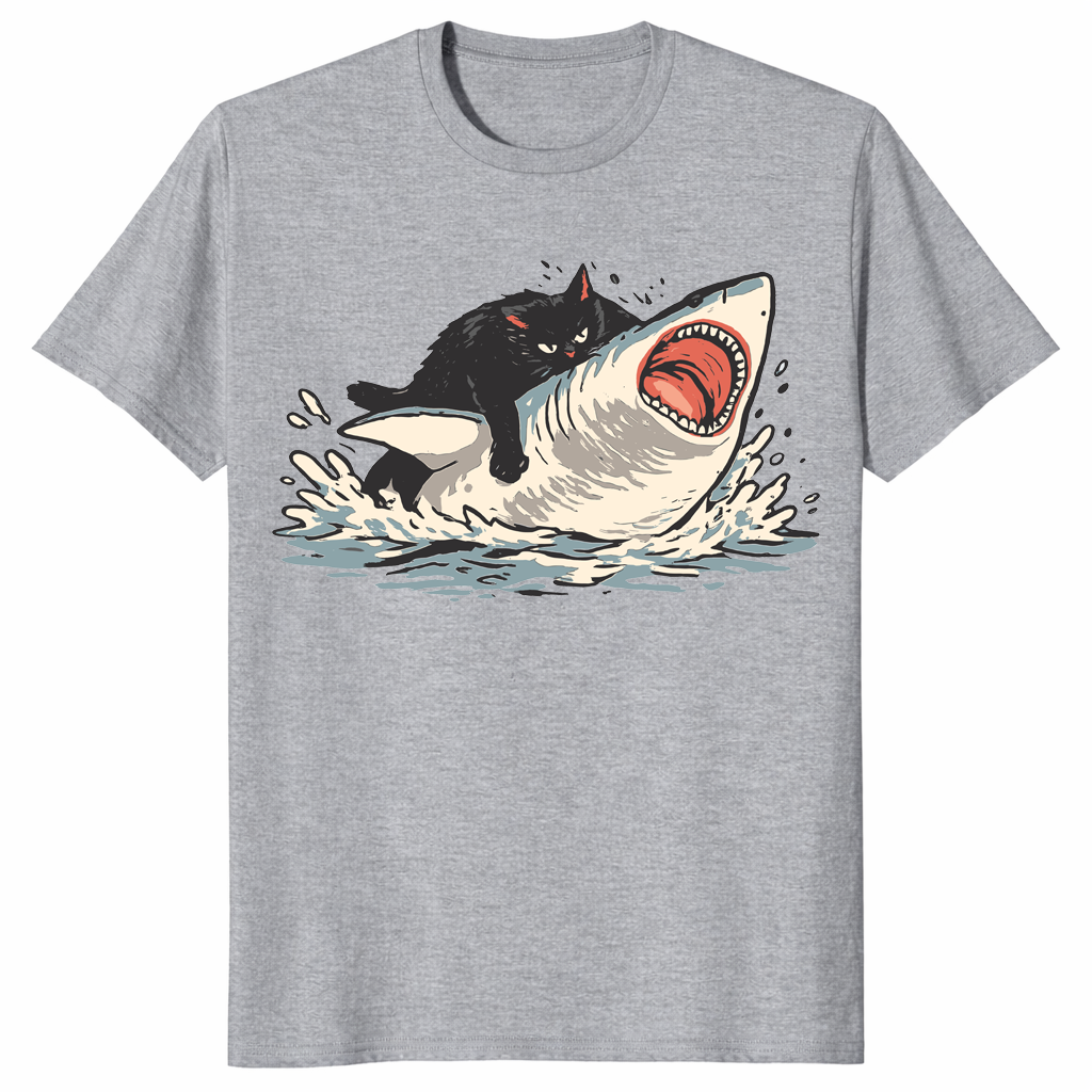 Fat cat vs shark meme shirt sport grey