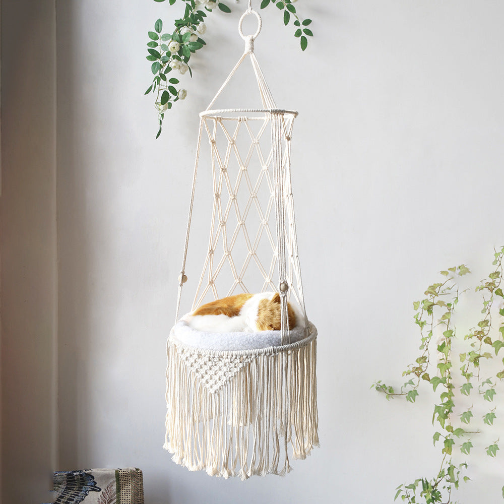 Macrame Hanging Pet Bed Macrame Cat Hammock Wall Hanging Cat Hammock Macrame Cat Bed-Pet Gifts Hammock Macrame Cat Swing - YourCatBackpack.Co