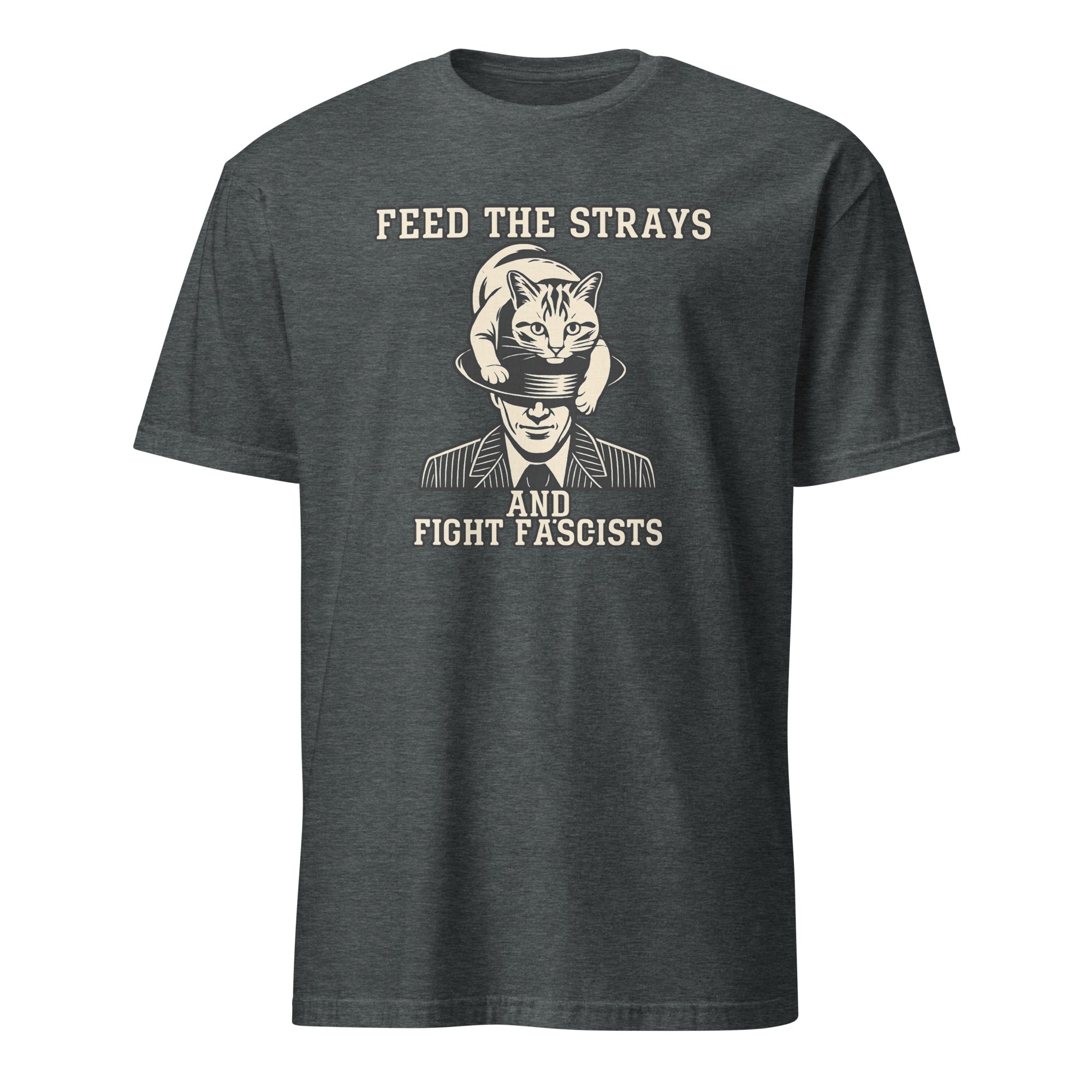 Dark Heather Feed the Strays Fight Fascists Shirt by Cuccico Graphic Tee