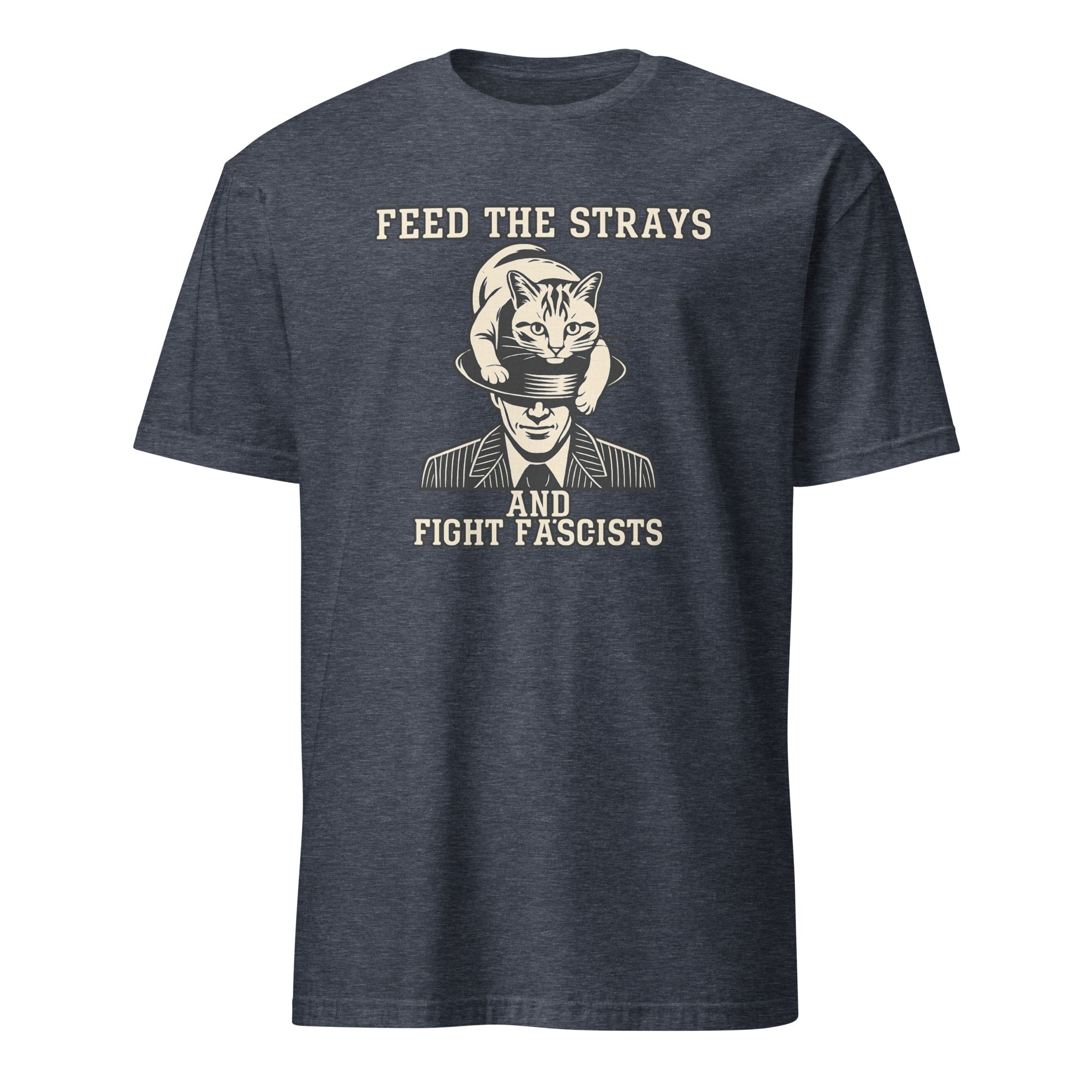 Heather Navy Feed the Strays Fight Fascists Shirt by Cuccico Graphic Tee