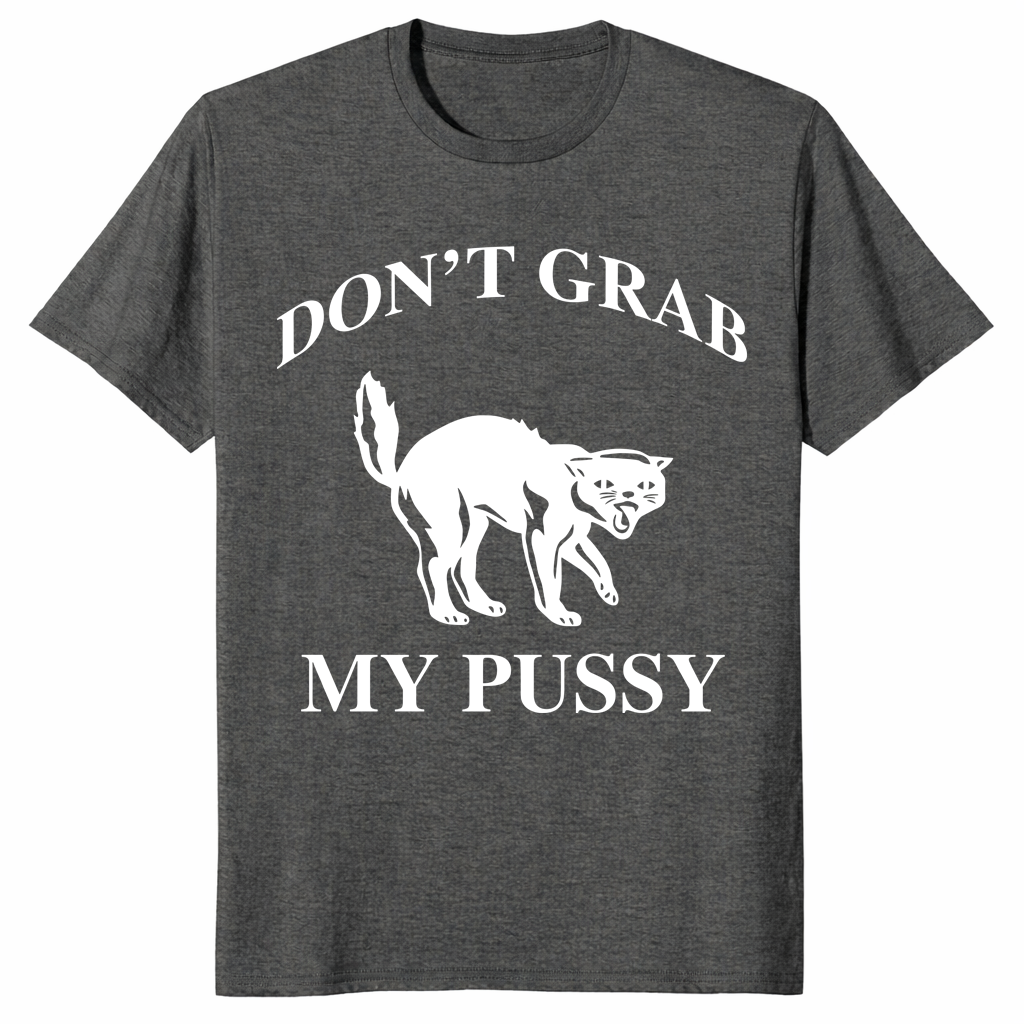Feminist protest tee with arched text and angry cat graphic