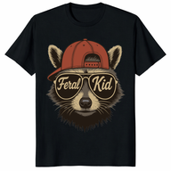 Feral Kid shirt with funny raccoon wearing sunglasses and backward cap
