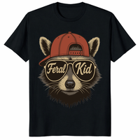 Feral Kid shirt with funny raccoon wearing sunglasses and backward cap