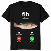Black Fih Calling shirt with the viral incoming phone call fish meme screen