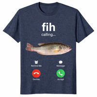 Heather Navy Fih Calling shirt with the viral incoming phone call fish meme screen