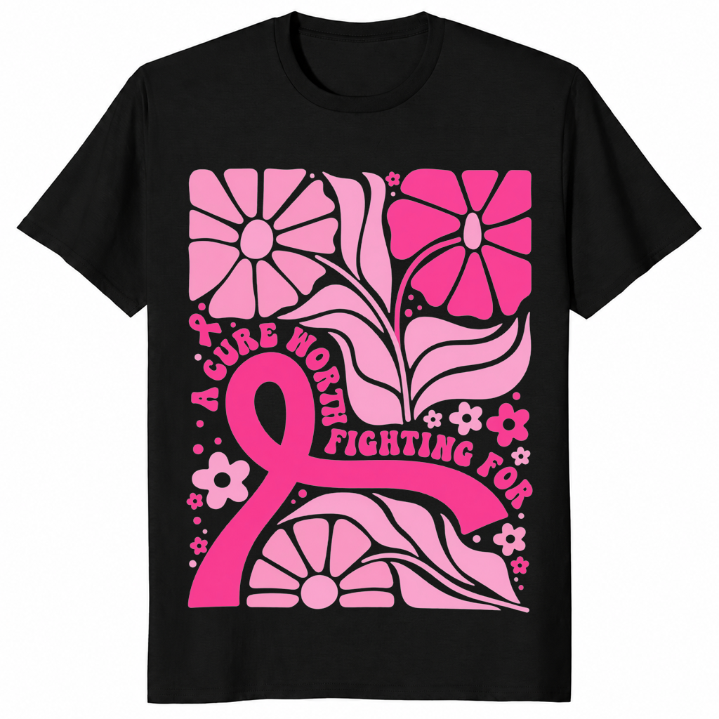 Floral Breast Cancer Shirt in black