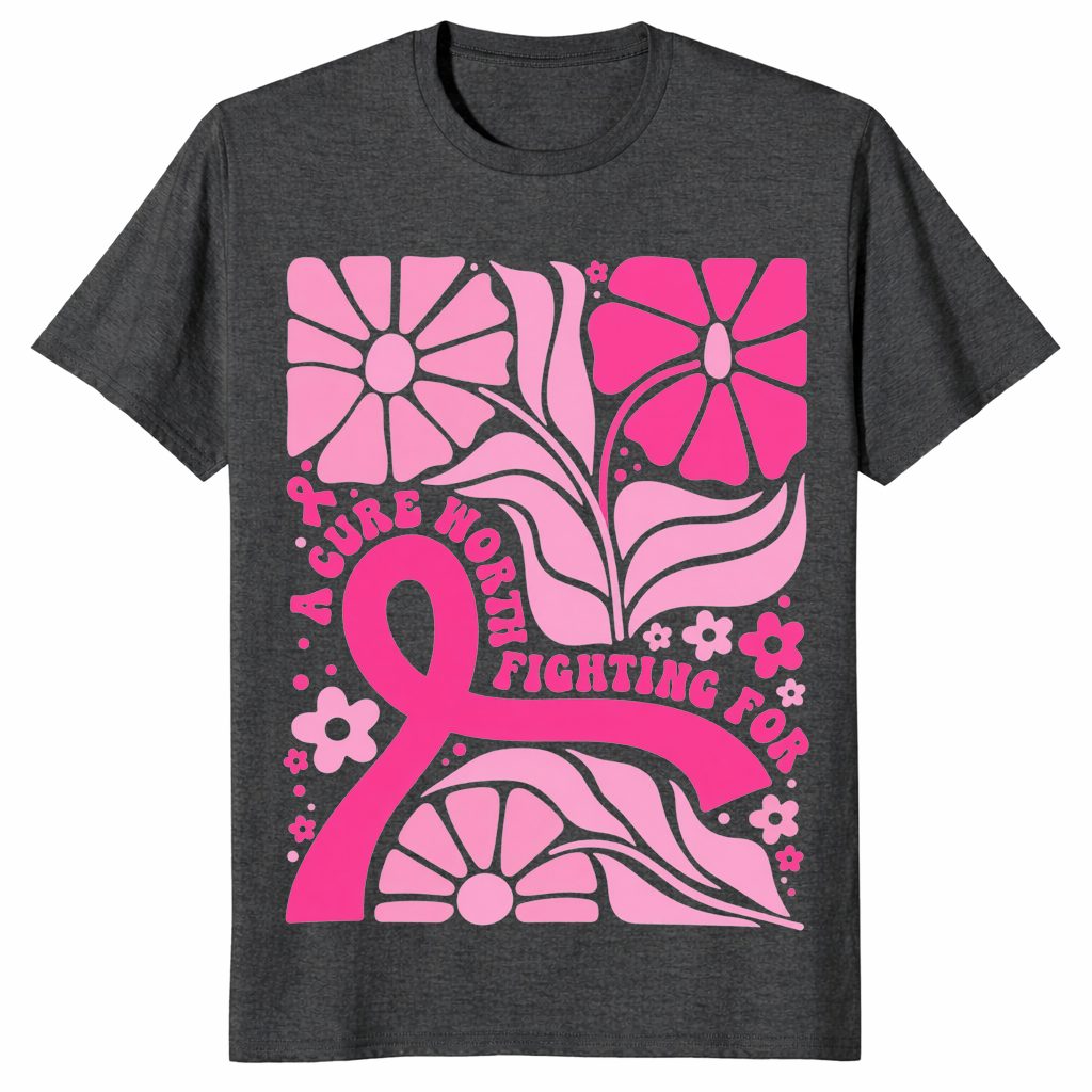 Floral Breast Cancer Shirt in dark heather grey