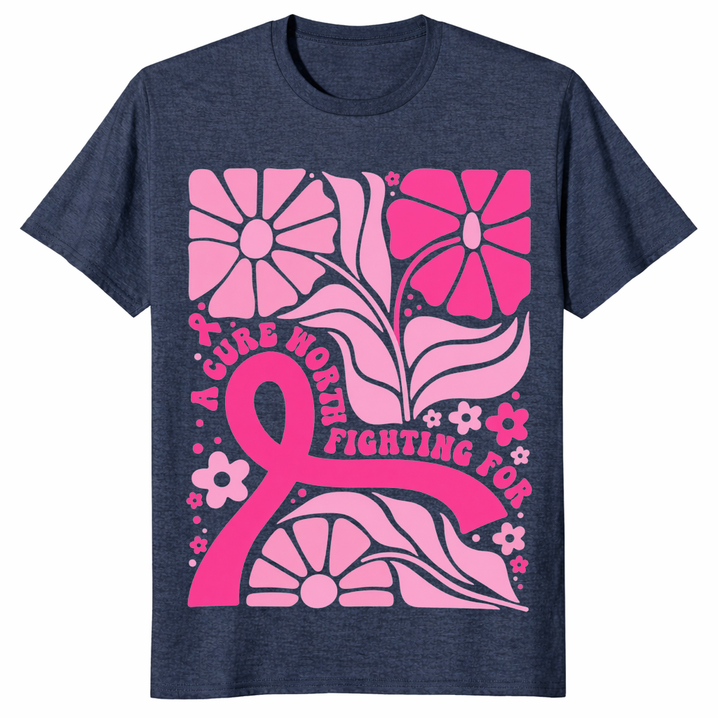 Floral Breast Cancer Shirt in heather navy